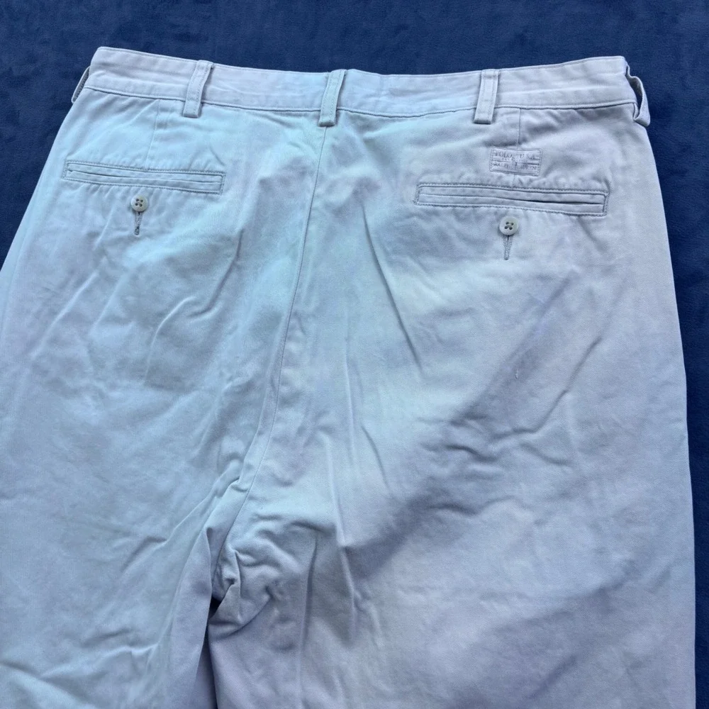 Polo Ralph Lauren Andrew Pant Mens 35x30 Khaki Tan Pleated Cuffed Cotton Chinos